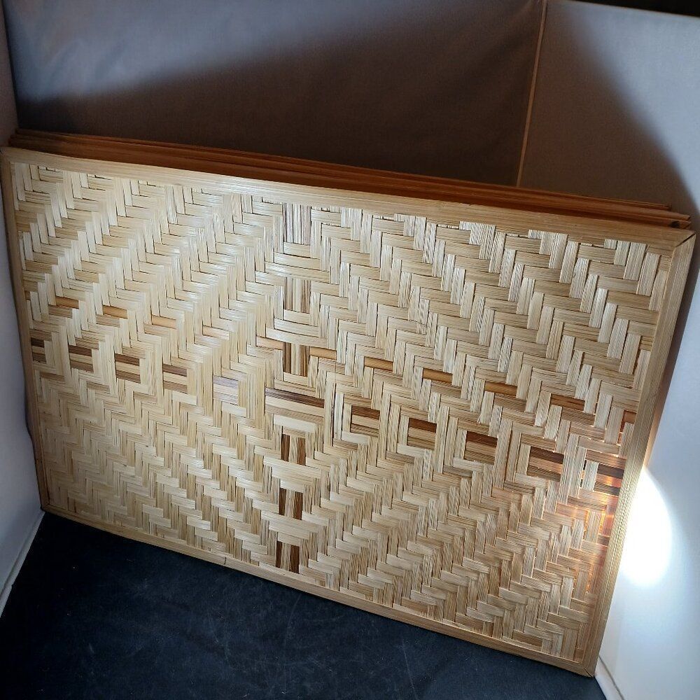 Woven Rattan Placemats Set of 8 Vintage Two Tone Natural & Brown Rectangular